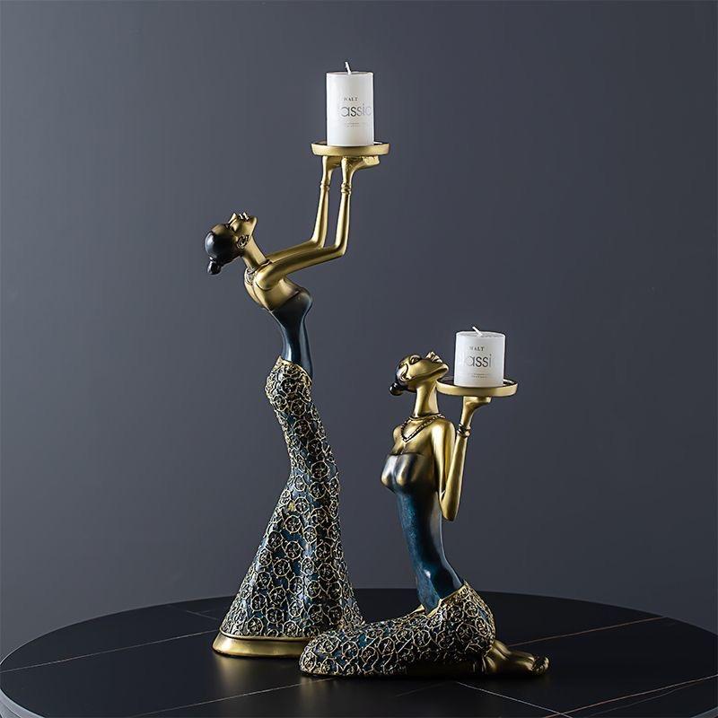 Porta-velas de Resina Menina Romântica Nórdica – Decoração Criativa para Mesa de Jantar e Casa