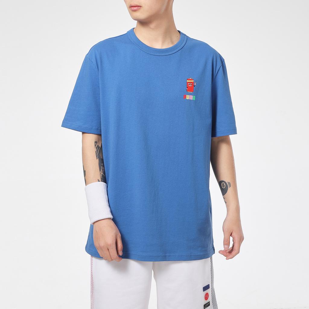 Puma Downtown Graphic Tee With Rainbow Logo Men Tops Blue 531335-13