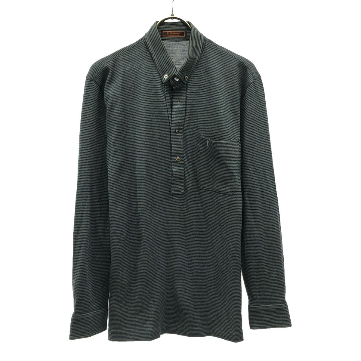 

YVES SAINT LAURENT 90-е Старый узор с каймой Рубашка-поло с длинным рукавом на пуговицах Мужская Б/У