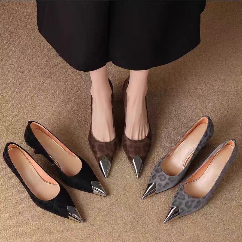 Fashion Metal Head Protection Stiletto Single Shoes Women's Fashion Pointed Toe Slip-proof Wear-resistant High Heels