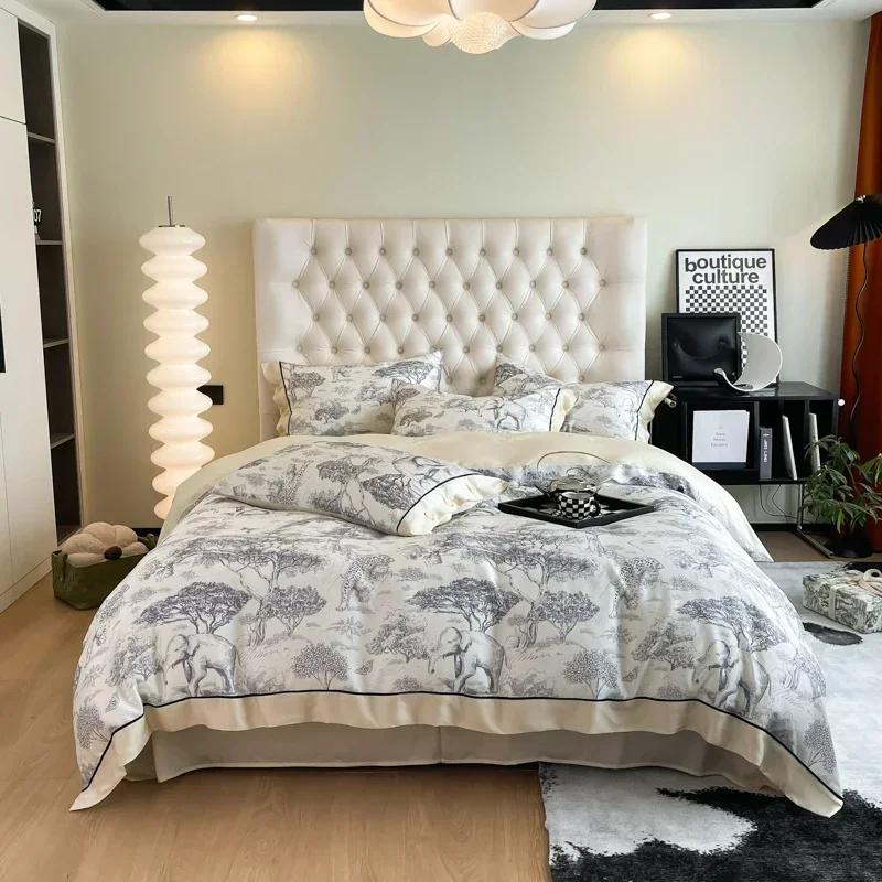 New Style High Quality Silk Washed Bed Quilt Cover 4Pcs Set for Queen Size Universal for All Seasons Bedding Set Duvet Cover Set