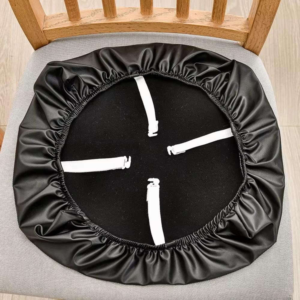 Simple PU Leather Dining Room Chair Covers Waterproof Solid Color Chair Seat Covers Removable Chair Cover