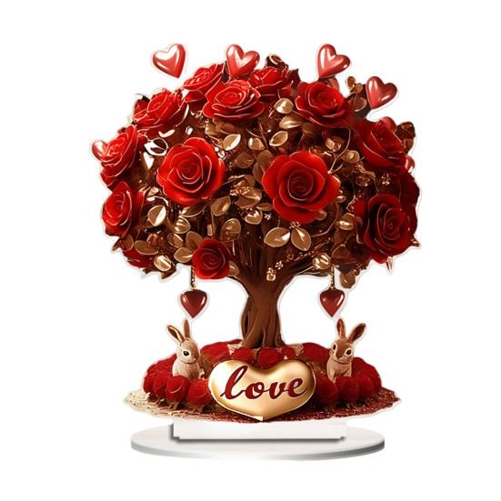 Acryl Rosenbaum Ornament 2D Valentinstag Rose Blume Tischdekoration für Wohnzimmer Regal TV-Schrank Hochzeit Heimdeko