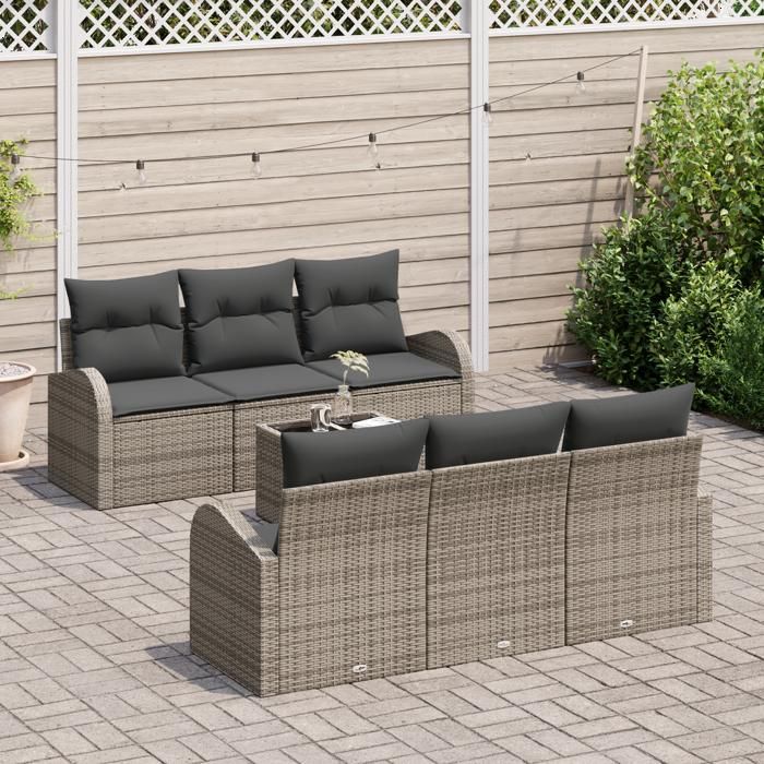 VidaXL Canapé de jardin de 7 pièces avec coussins en gris poly rotin 3345929