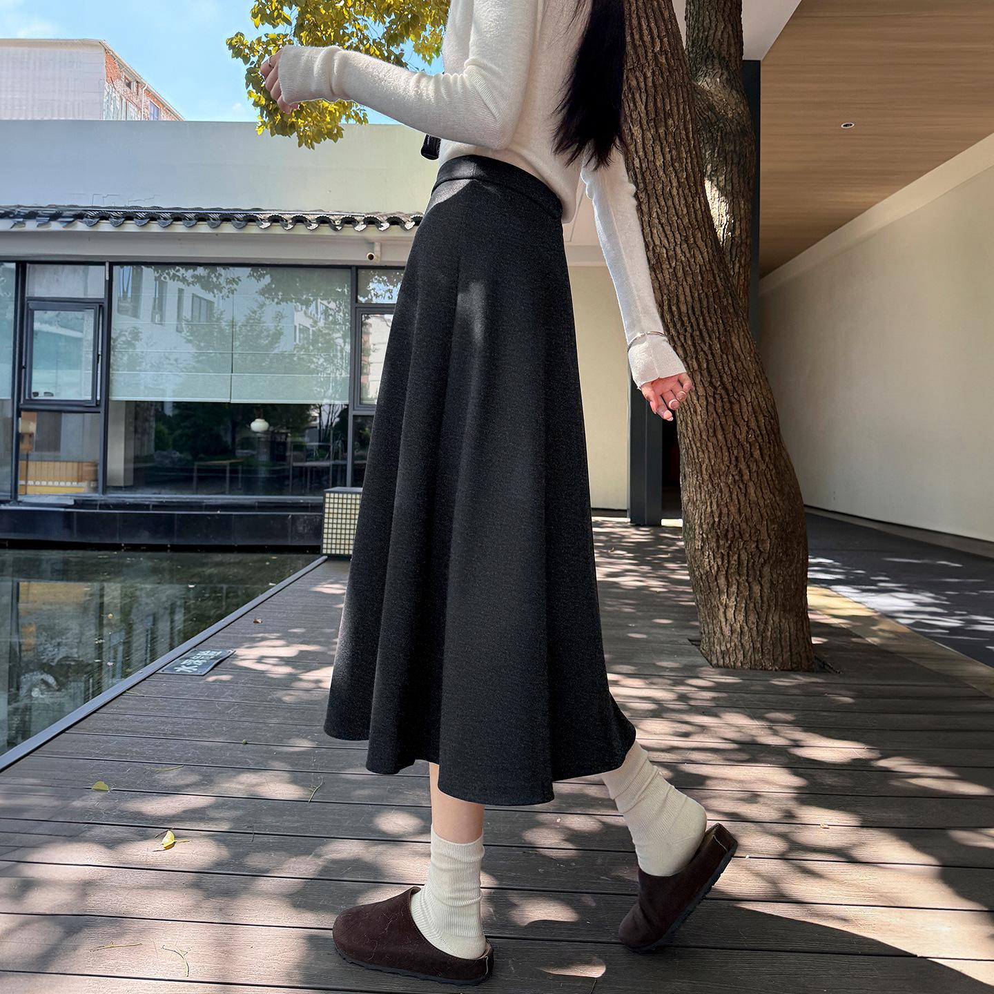 

2025 Exclusive A-Line Woolen Half Skirt: Thickened Acetate Wool for Autumn/Winter Large графитово-серый