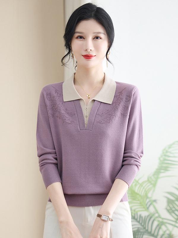 Mom's 2026 Winter Lapel Sweater: Plush Knit Top for Middle-Aged & Elderly Women