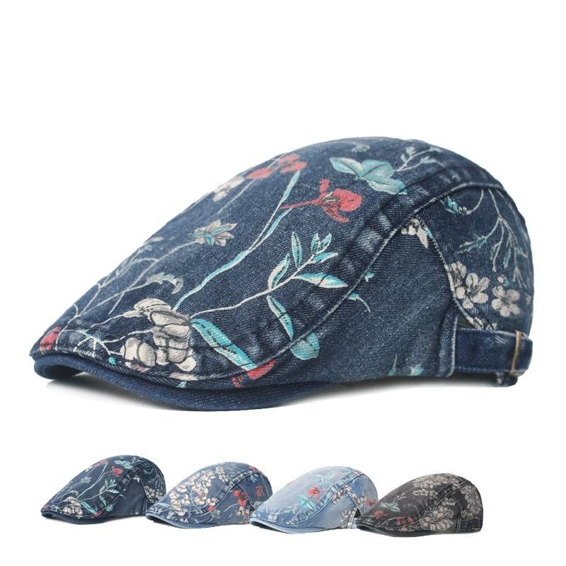 Yiran Dayang Hat Men's Ethnic Style Beret For Wo British Retro Korean Fashion Printed Washed Denim Baseball Cap Casual Forward Cap, Trendy Cm