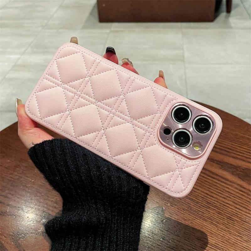 Plated Leather PU Plaid Grid Pattern Phone Case for iPhone 16 Plus and Pro Max