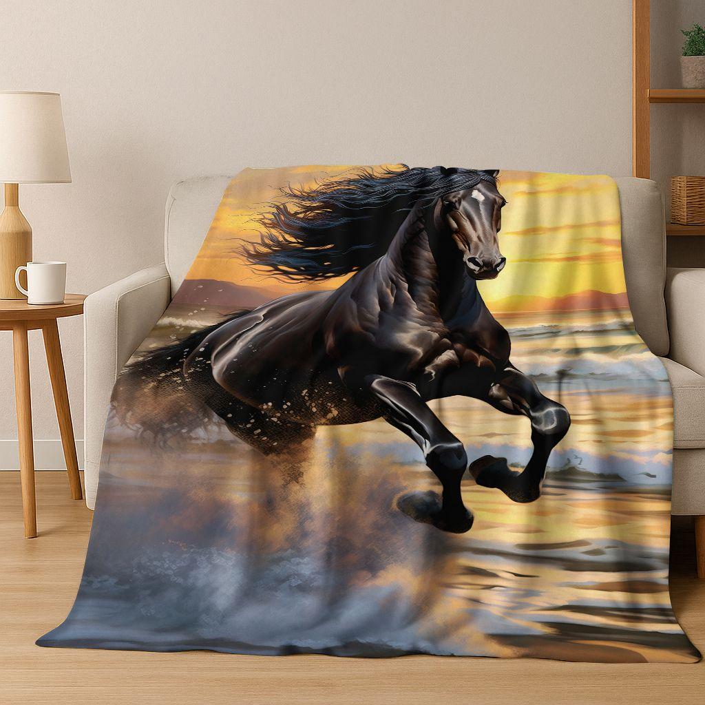 Dream Gallop Steed Kůň Mustang Kreslené Umění Flanelová Přikrývka, Útulná Měkká Dekorační Přikrývka pro Domácí Ložnici Postel Pohovku Kryt Dárek Děti