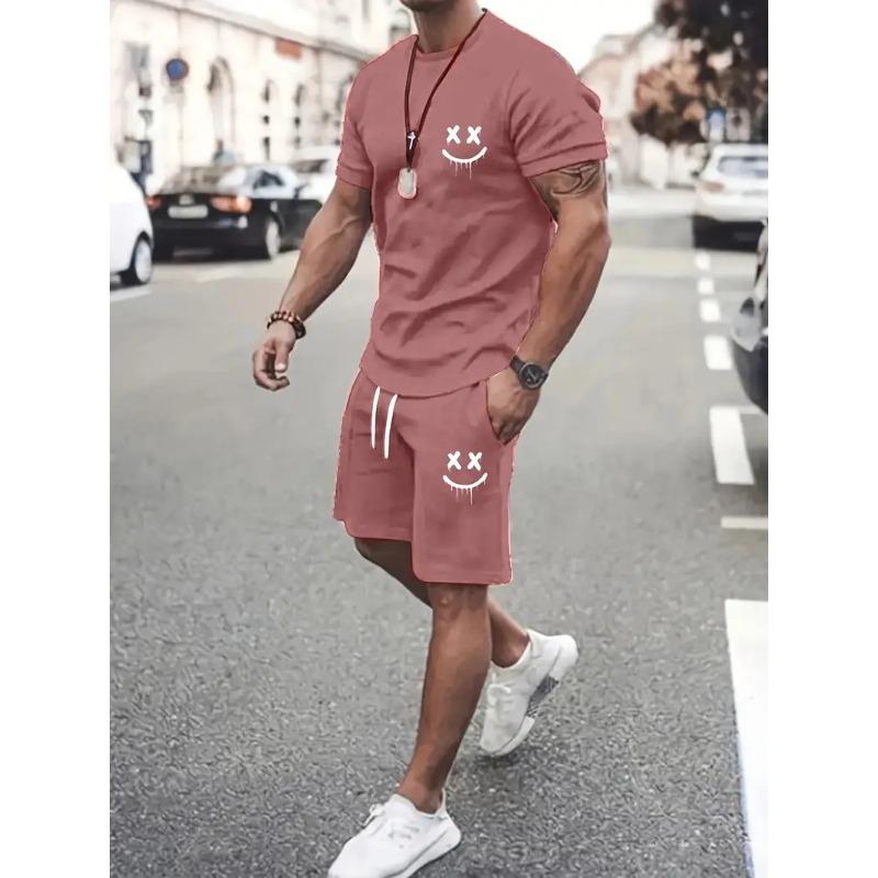 Ensemble Sportif Deux Pièces Imprimé 3D pour Homme T-shirt à Col Rond Couleur Dégradée Hauts à Manches Courtes Shorts Décontractés Fitness