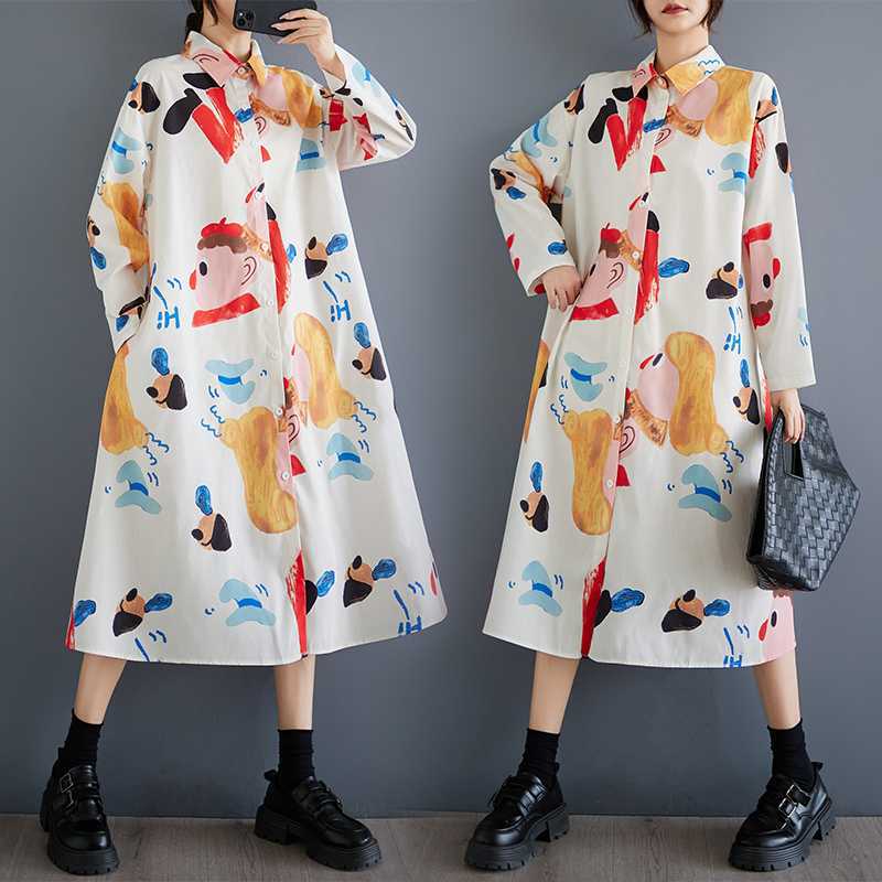 

Новые свободные платья большого размера миди в литературном ретро-стиле с принтом на морскую тематику One Size белый