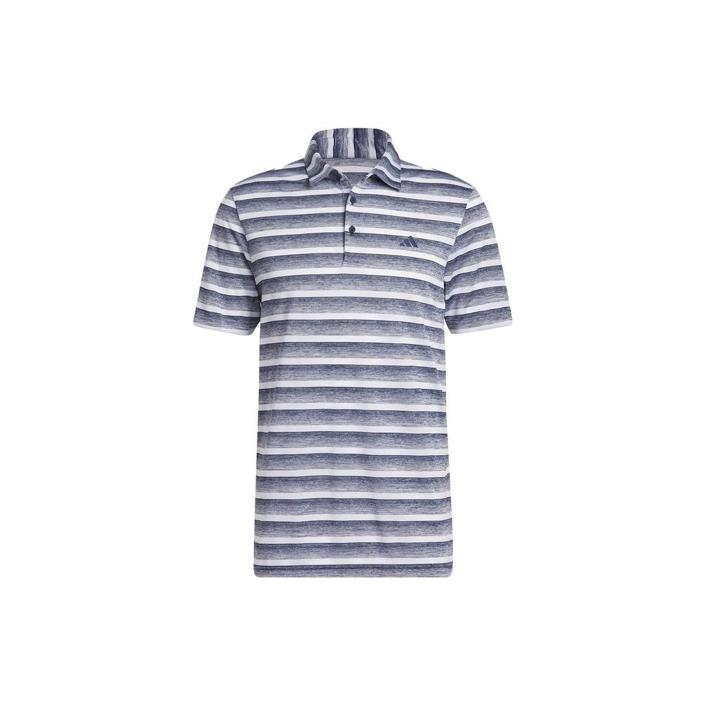 Adidas Logo Embroidered Striped Vertical Button Short Sleeve Polo Shirt Men Polo Shirts Navy-Blue HS7579