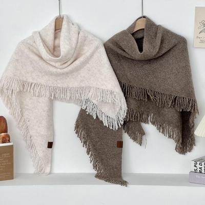 15 Wollschal Damen Herbst und Winter High Sense Mode vielseitig warm Nackenschutz Schal einfarbig Fransen Strickschal