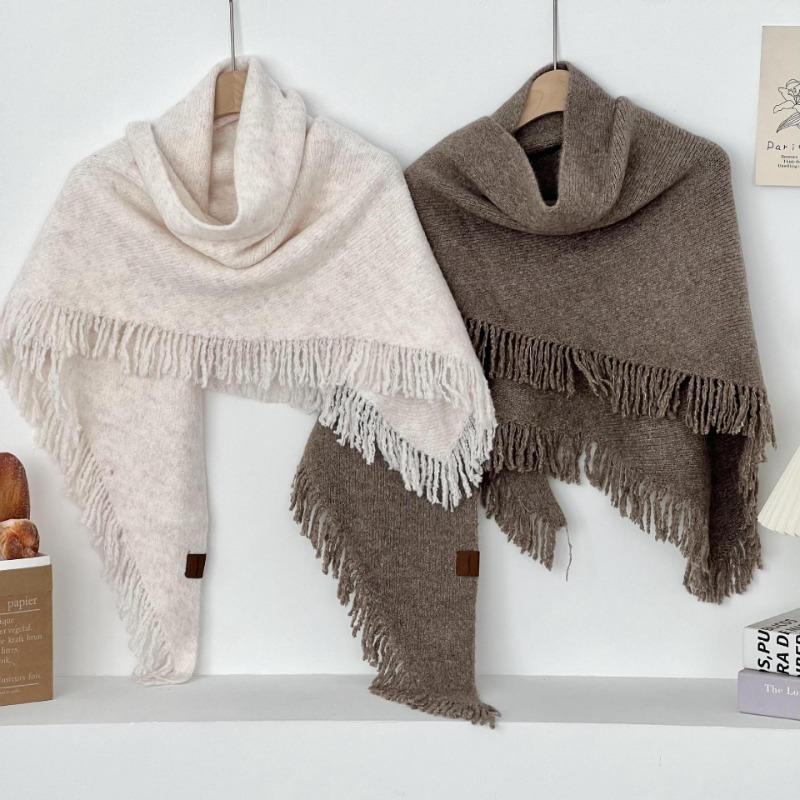 15 wool shawl women's autumn and winter high sense fashion versatile warm neck protection scarf solid color fringed knitted scarf
