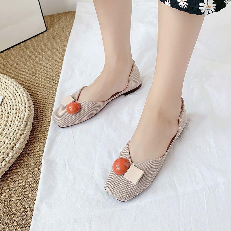 Square head shallow mouth small fragrant wind gentle single shoes women spring and summer 2025 new flat bottom one pedal bean shoes ladyshoes women