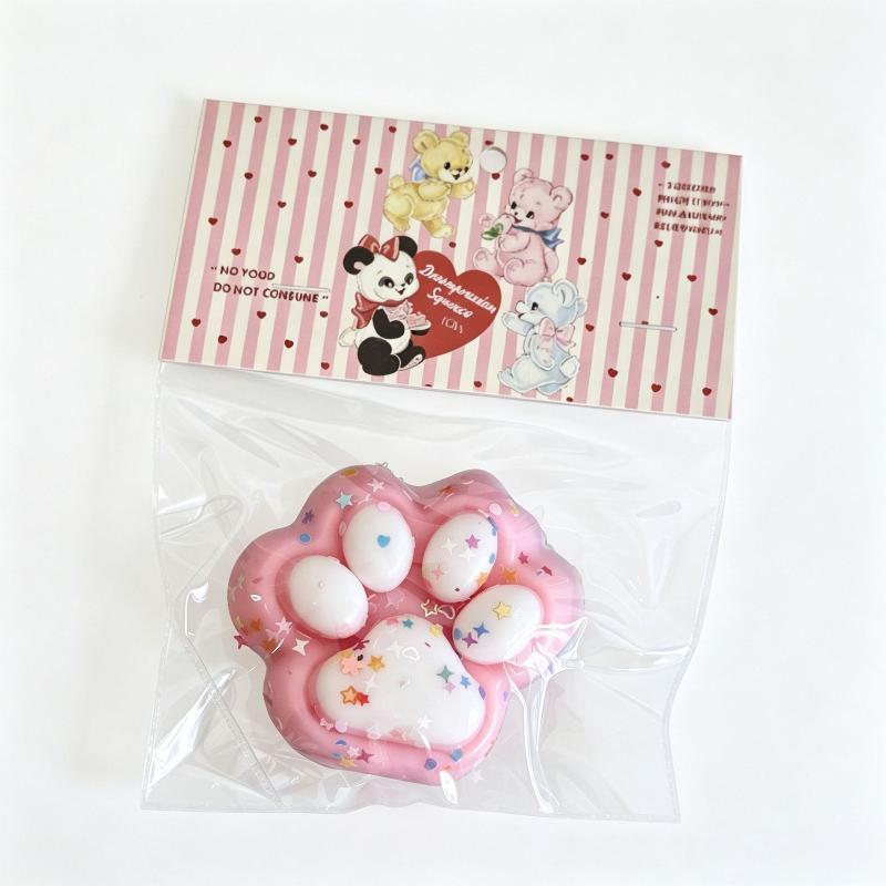 Squeeze Stress Relief Fidget Toy Kawaii Glitter Cat Paw Soft TPR Slow Rising for Travel Anxiety Relief