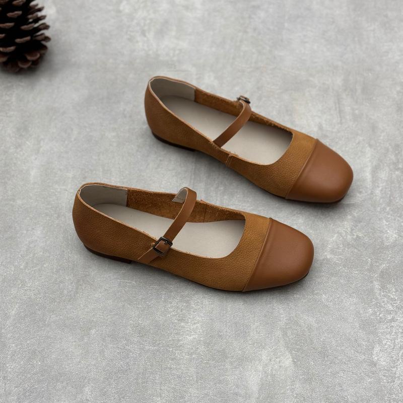 Cowhide Shoes Flat Mary Jane Leather Single Shoes