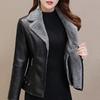 Fall Winter Women Jacket Thick Plush Faux Leather Solid Color Turn-down Collar
