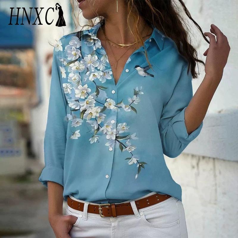 HNXC 38 Color Women's Fashion Casual Long Sleeve POLO Neck Blouses & Shirts