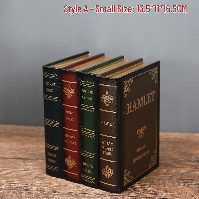 

American Retro Wooden Pen Holder: Multi-functional Fake Book Desktop Storage Box and Home Study Ornament.