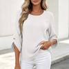 Women's Casual 3/4 Sleeve Round Neck Blouse - Cotton Linen Button Cuff Shirt - Lightweight Tunic for Work, Daily Wear, Travel