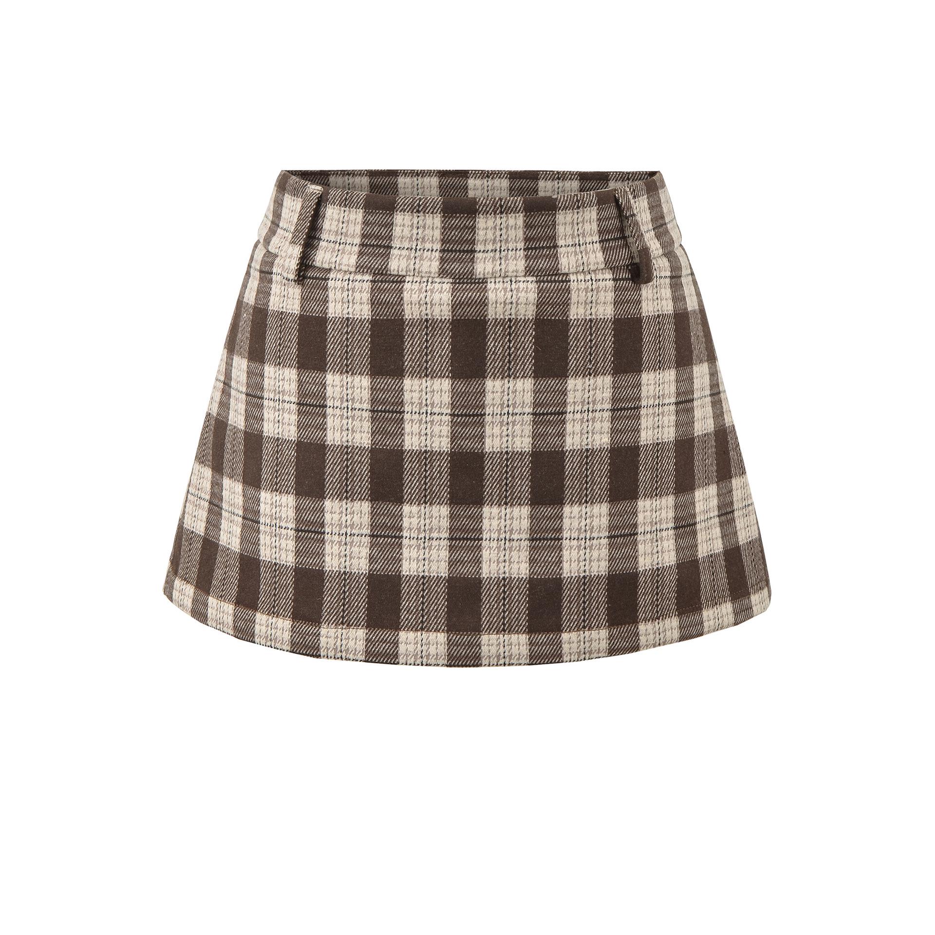 Women s American Retro Plaid Low-Waist A-Line Mini Skirt - 2025 Autumn Casual Petite Style XS