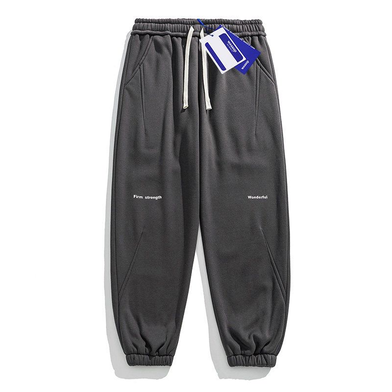 

Wassup Lamb Fleece Casual Jogger Pants for Men, Winter 2025 New Straight-Leg Sports Thickened Heavyweight Sweatpants Dark Gray (Printed Version) XL