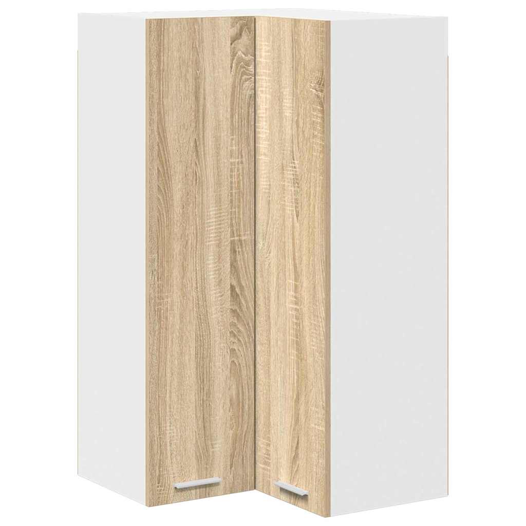 Hanging Corner Cabinet with Door Sonoma Oak and White 57 X 57 X 100 Cm
