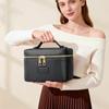 PU Leather Makeup Bag Large Capacity Waterproof Camera Storage Bag Removable Divider Square Shape Clutch Bag for Women & Men