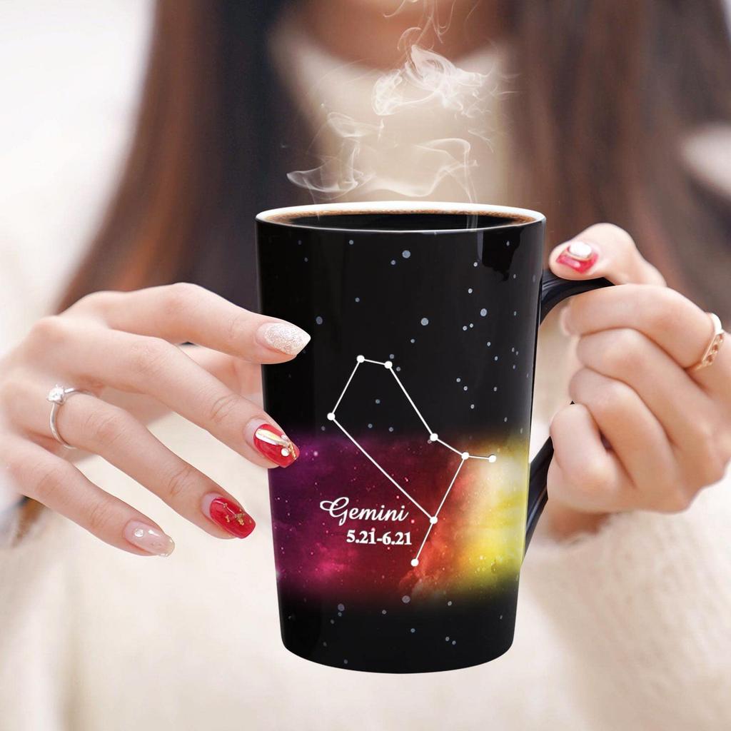 MUGKISS Gemini Constellation Heat Exchange Cup Engraved Constellation Gemini Coffee Porcelain Color Change Holiday Birthday Gift for Him or Magical