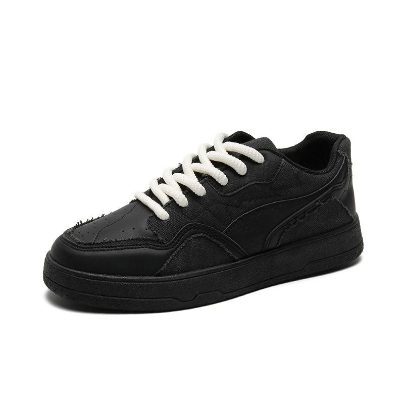 Men's Shoes Comfortable Breathable Casual Sports Outdoor Sneakers Black Flat Lace-Up Shoes Thick