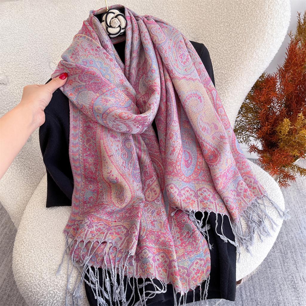 70x180cm Winter Warm Thick Jacquard Scarf Outdoor Women Travel Paisley Cashmere Tassel Shawl Neck Wrap Pashmina