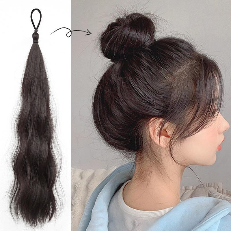Long Wavy Braided Ponytail Headbands Women Synthetic Wigs With Rubber Bands Curly Straight Ponytail Extensions Elastic Hair Ring