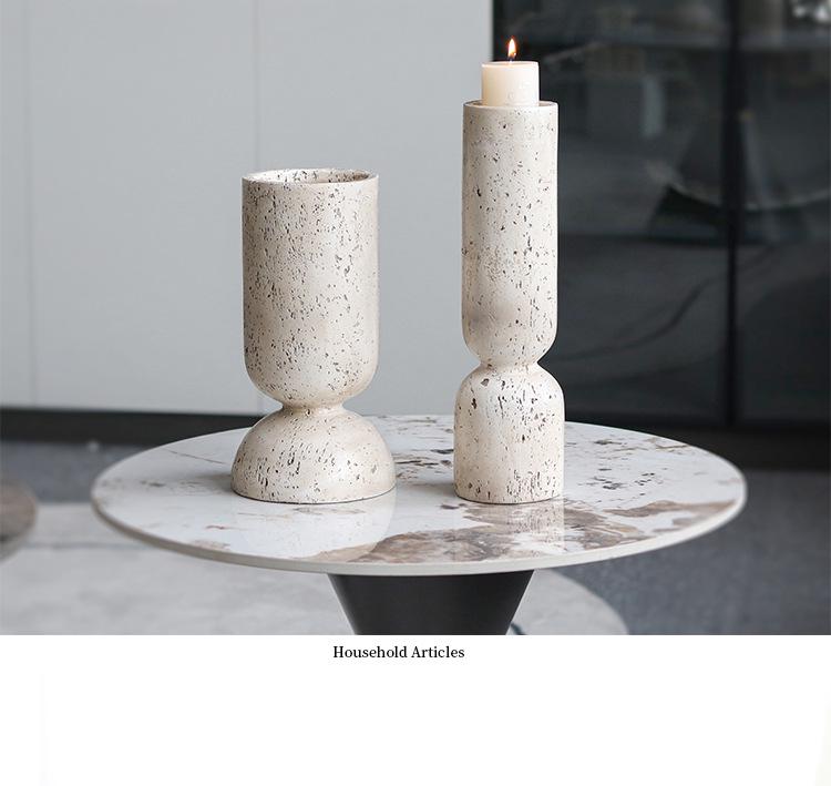 Wabi-Sabi Imitation Travertine Marble Candlestick for Tea Room & Desktop Decor