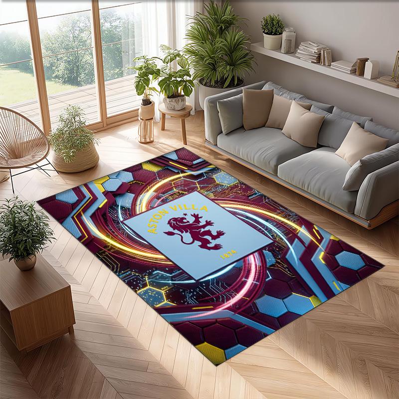 Aston Villa Football Print Crystal Velvet Rug, Comfortable Water Absorbent Non Slip Indoor Floor Carpet