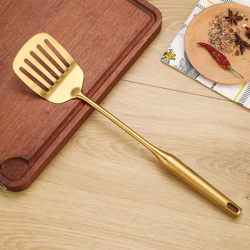 Gold-Plated 304 Stainless Steel Kitchen Utensil Set: Spoon, Spatula, Ladle, Skimmer, Wok Spatula, Rice Spoon, Slotted Spoon, Noodle Spoon
