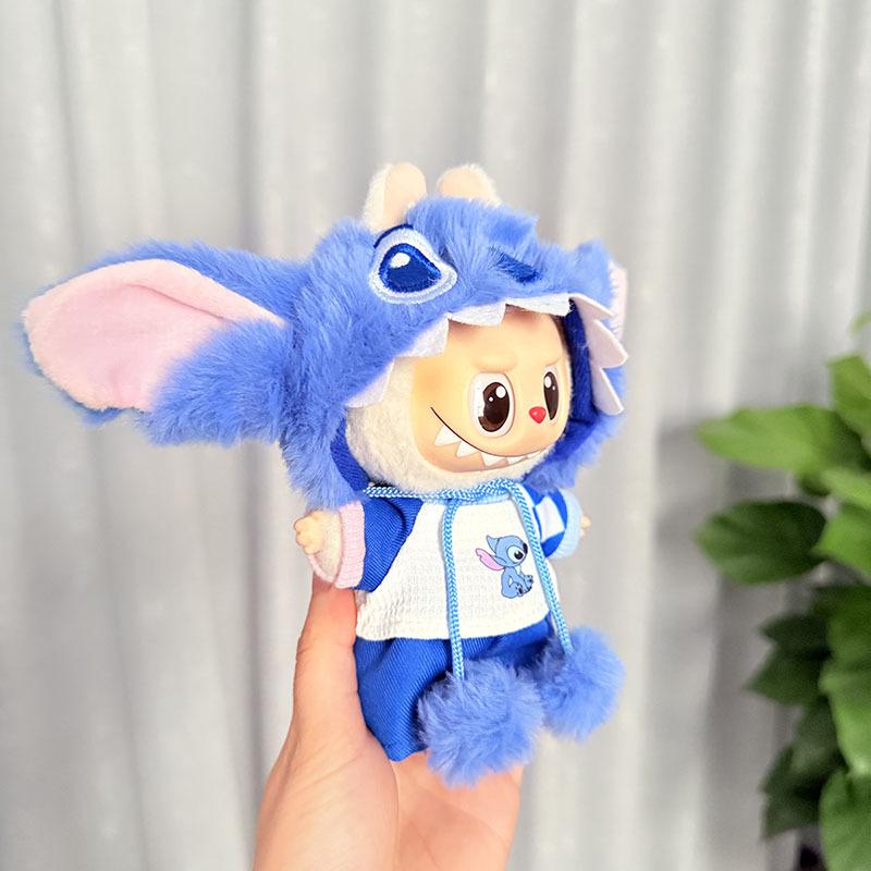 For 17cm Labubu Doll Clothes Set Cartoon Plush Stitch Fashion Outfits with Accessories Cute Plushie Clothing Gift