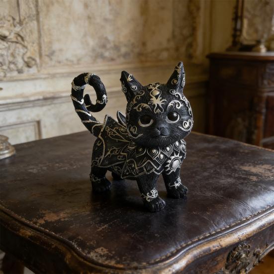 Mysterious Black Cat Statue Small Resin Cat Figurine Decorative Gothic Animal Sculpture for Home Office Desk Wine Cabinet Shelf Decor