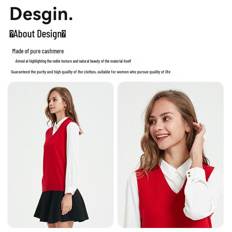 Hengyuanxiang Women's Pure Cashmere V-Neck Vest