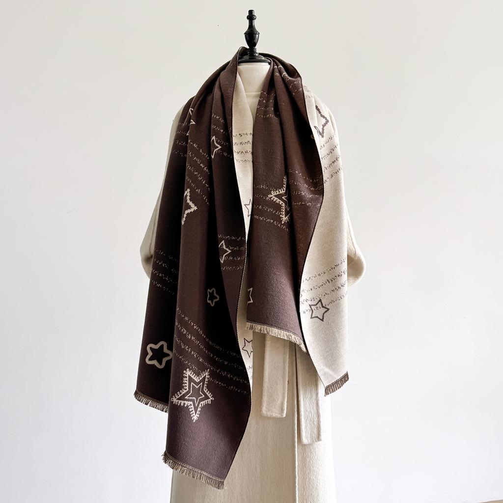 Fashion Warm Star Pattern Poncho Imitation Cashmere Winter Women Scarves Shawl Wraps Female Thick Star Pashmina Blanket Bufanda