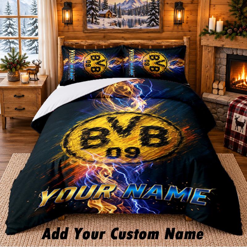 Borussia Dortmund Pattern Bedding 3Pcs Set Custom Name, Bed Sheet And Pillowcases For Home Bedroom