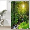 Forest Stream Print Polyester Bathroom Set, Waterproof - Includes Machine Washable Curtain, Bath Mat Accessories, Set Of 4