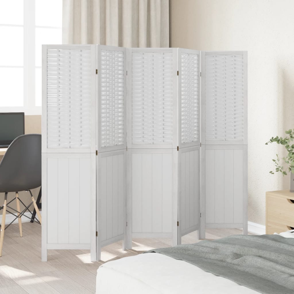 5 Piece Room Divider White Solid Paulownia Wood