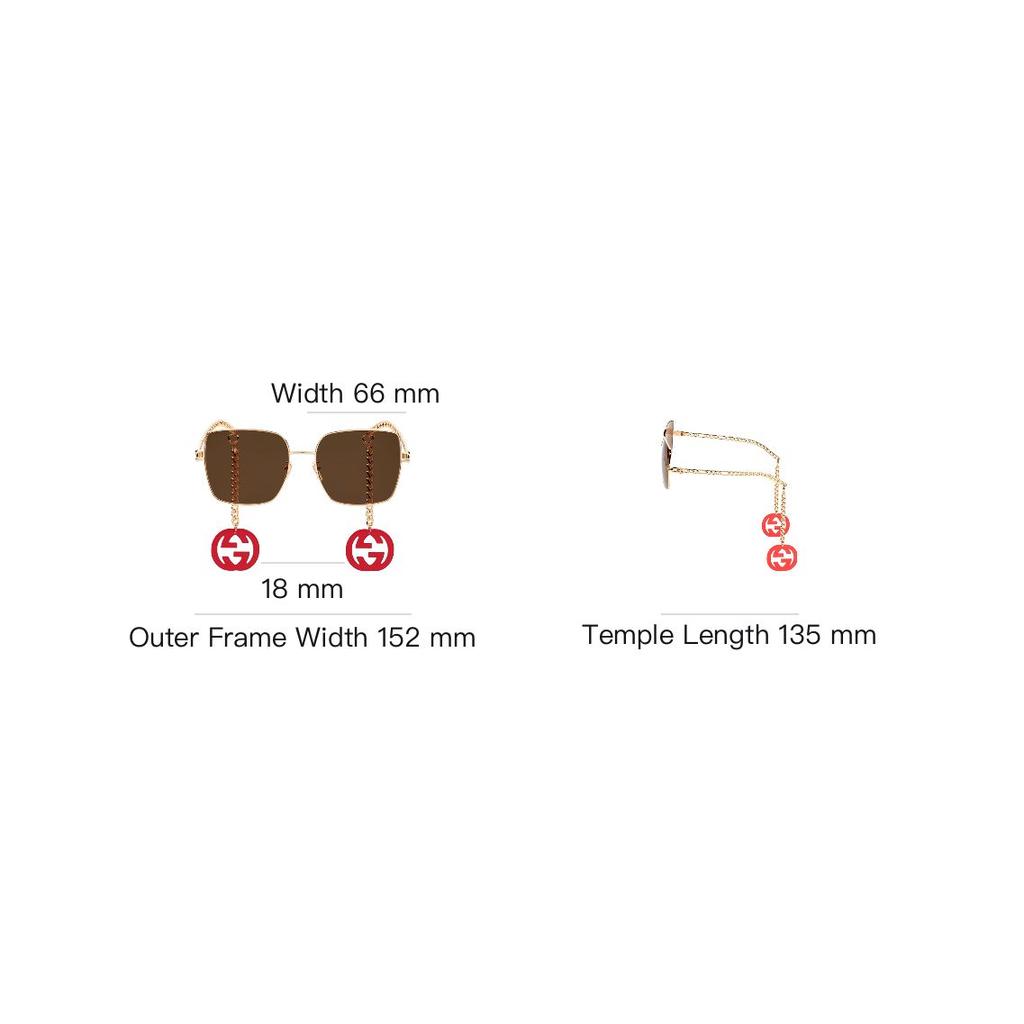 Gucci Red Pendant Gold Frame Square Sunglasses Round Sunglasses Men Sunglasses GG0724S-002