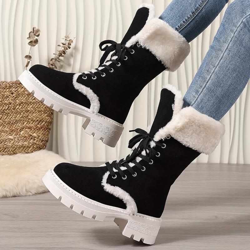 Snow Boots 2025 Winter New Chunky Heel Warm Padded Lacing