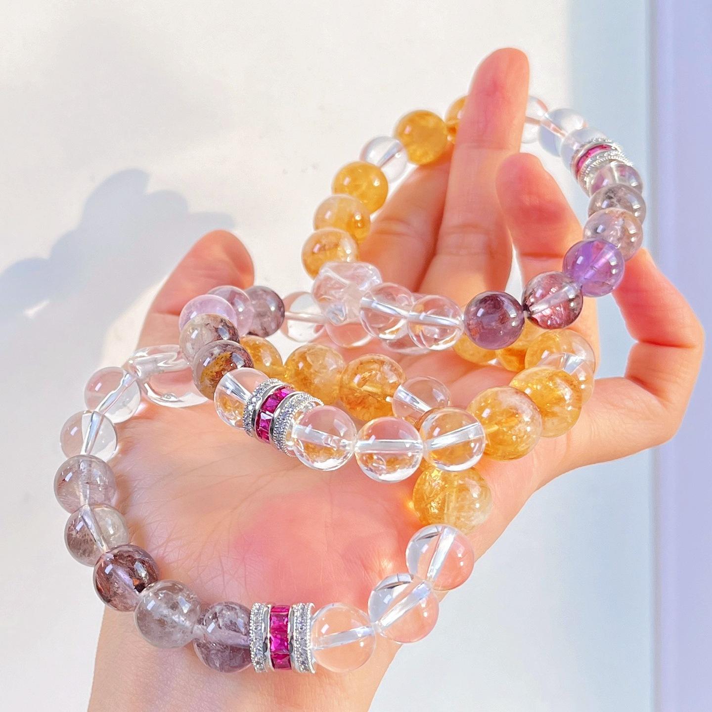Design Sense High Quality Vitreous Body Natural White Crystal Purple Ghost Citrine Bracelet Bracelet