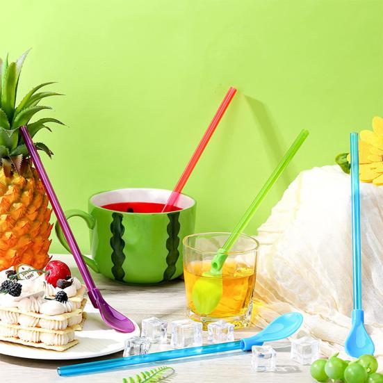 10Pcs 2 In 1 Straw Spoons Reusable Cocktail Straws for Milkshakes Smoothies Spoon Removable Pureed Fruit Straw Spoon for Thick Drinks Coffee Ice Cream