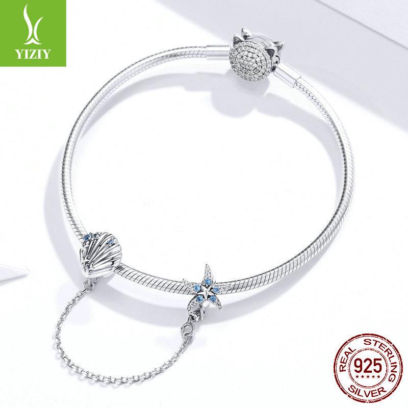S925 Silver Starfish Silicone Positioning Safety Chain, Summer Vacation Diy Bracelet Beaded Jewelry Accessories