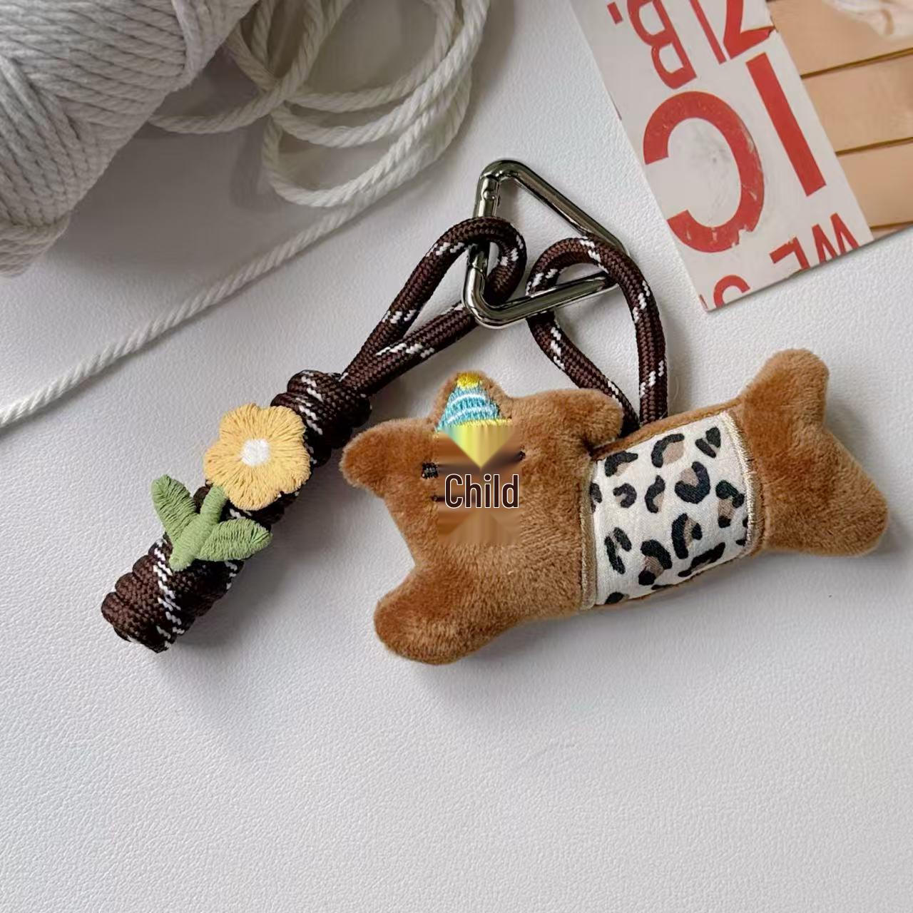Korean Cartoon Plush Puppy & Kitten Rope Keychain Bag Charm