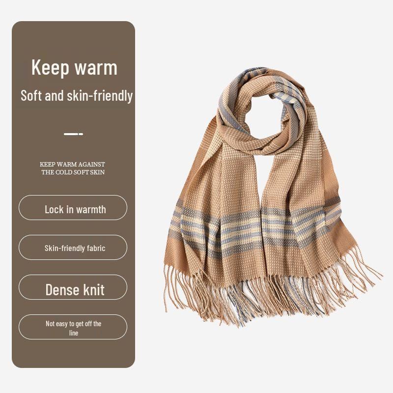 Korean Style Plaid Double-Sided Warm Thick Scarf for Couples and Students, Versatile Autumn/Winter Neck Warmer Shawl